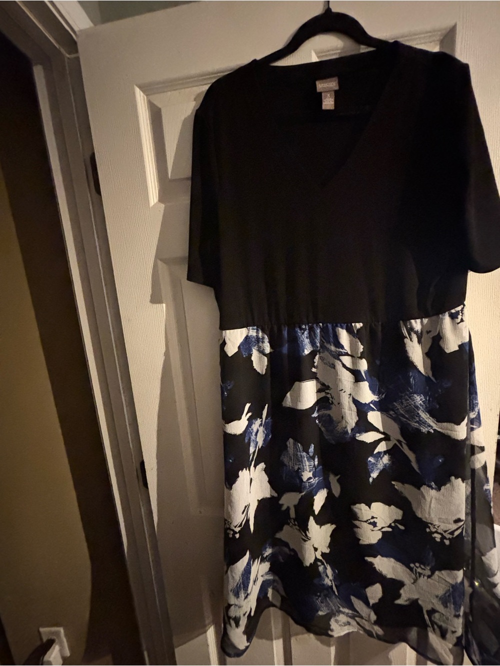 Chico's Black Bodice with Blue and White Floral Midi Dress